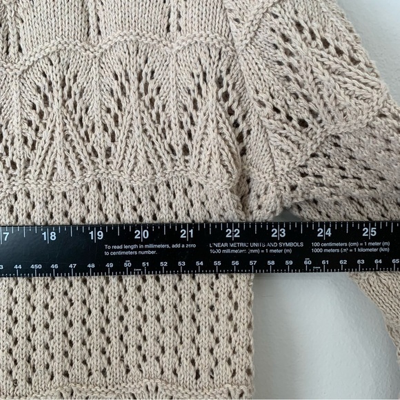 POL Crochet Knit Hooded Open Front Long Cardigan Tan Size M - Picture 7 of 8